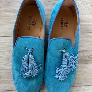 FERUCCI BLUE SUEDE WITH BIG BLUE TASSEL LOAFER SHOES SIZE 10 PROM WEDDING